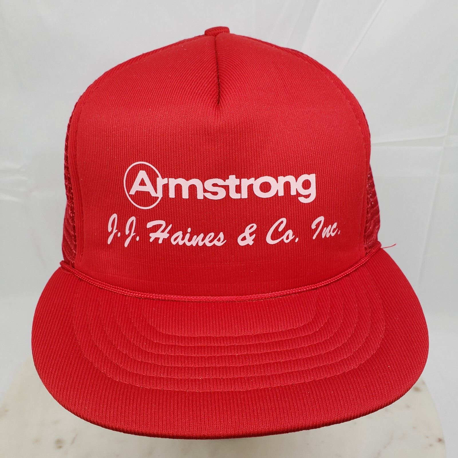 Armstrong Flooring Hat JJ Haines Cap Red Spell Out Logo Vtg