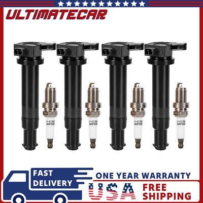 Set 4 Ignition Coils w/ Spark Plugs For 2006-2011 Hyundai Accent Kia Rio 1.6L L4
