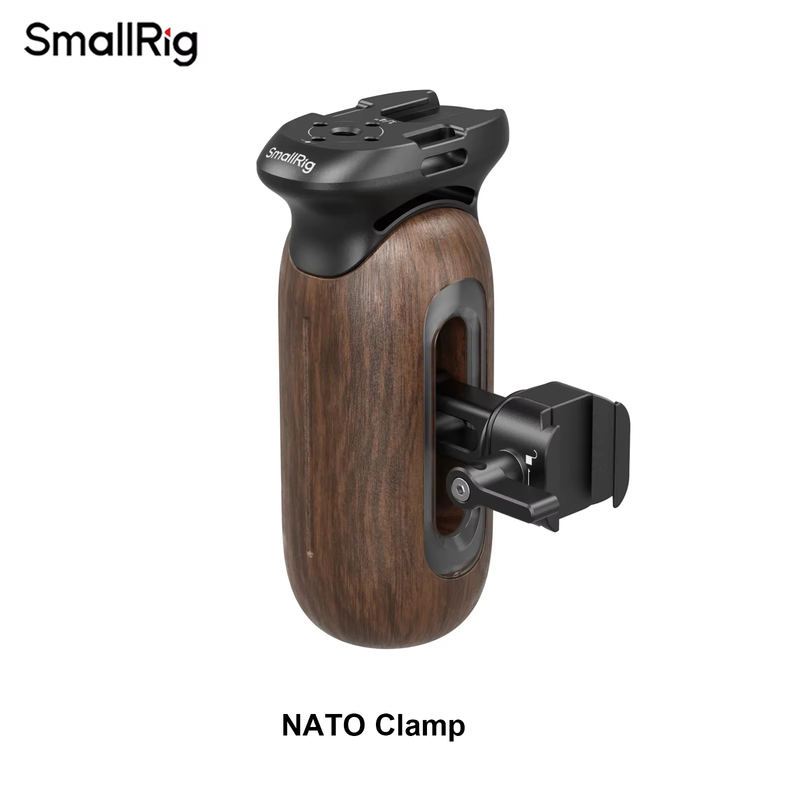 Wooden Side Handle with NATO Clamp for Cages or Mounting Plates With a NATO Rail