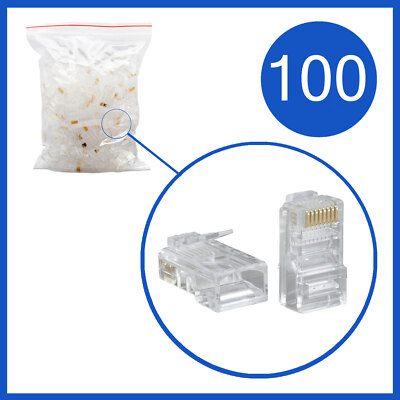 100 Pack RJ45 Modular Plugs 8P8C Cat5e Cat 5 LAN Ethernet Cable Connector Plug