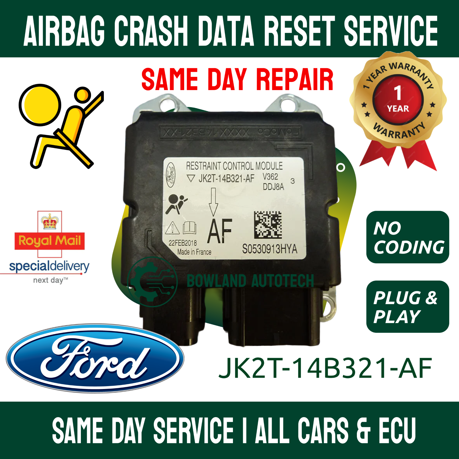 Ford Transit Custom JK2T-14B321-AF Airbag ECU Crash Data Reset Service
