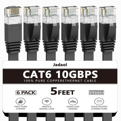Cat 6 Ethernet Cable 5ft 6Pack Outdoor&Indoor 10Gbps Support Cat 8 Cat 7 Netw...