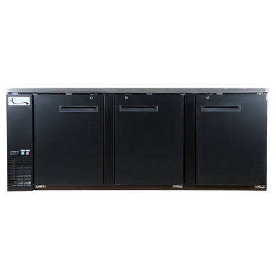 90" Black Counter Height Solid Door Back Bar Refrigerator wi
