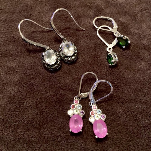 Vintage WHOLESALE LOT of 11 Sterling Silver EARRINGS With Stones