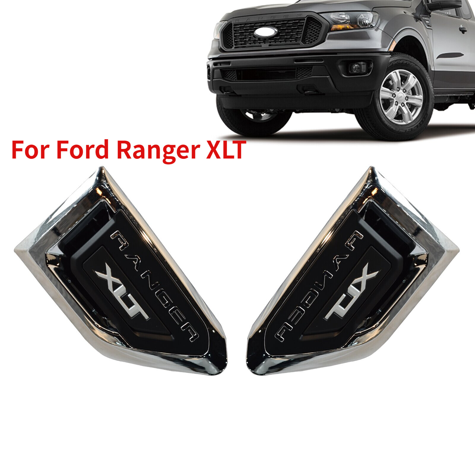 Fender Vent Emblem Chrome Left And Right Side For 2019-2023 Ford Ranger XLT 2Pcs