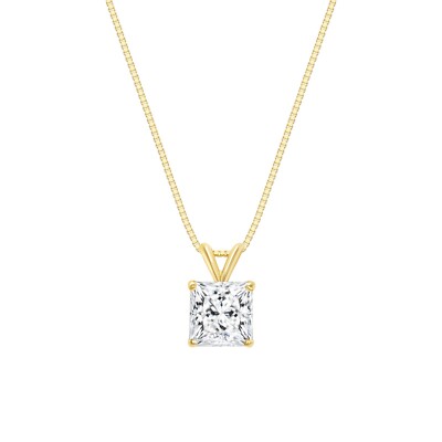 Pre-owned Shine Brite With A Diamond 2 Ct Princess 14k Yellow Gold Simulated Diamond Solitaire Pendant Necklace 18" In White/colorless