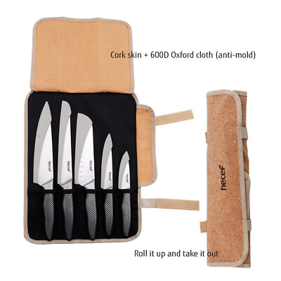Hecef® Messerset mit5 Slots Rolltasche Messerscheide Weinlese Stonewashed Messer