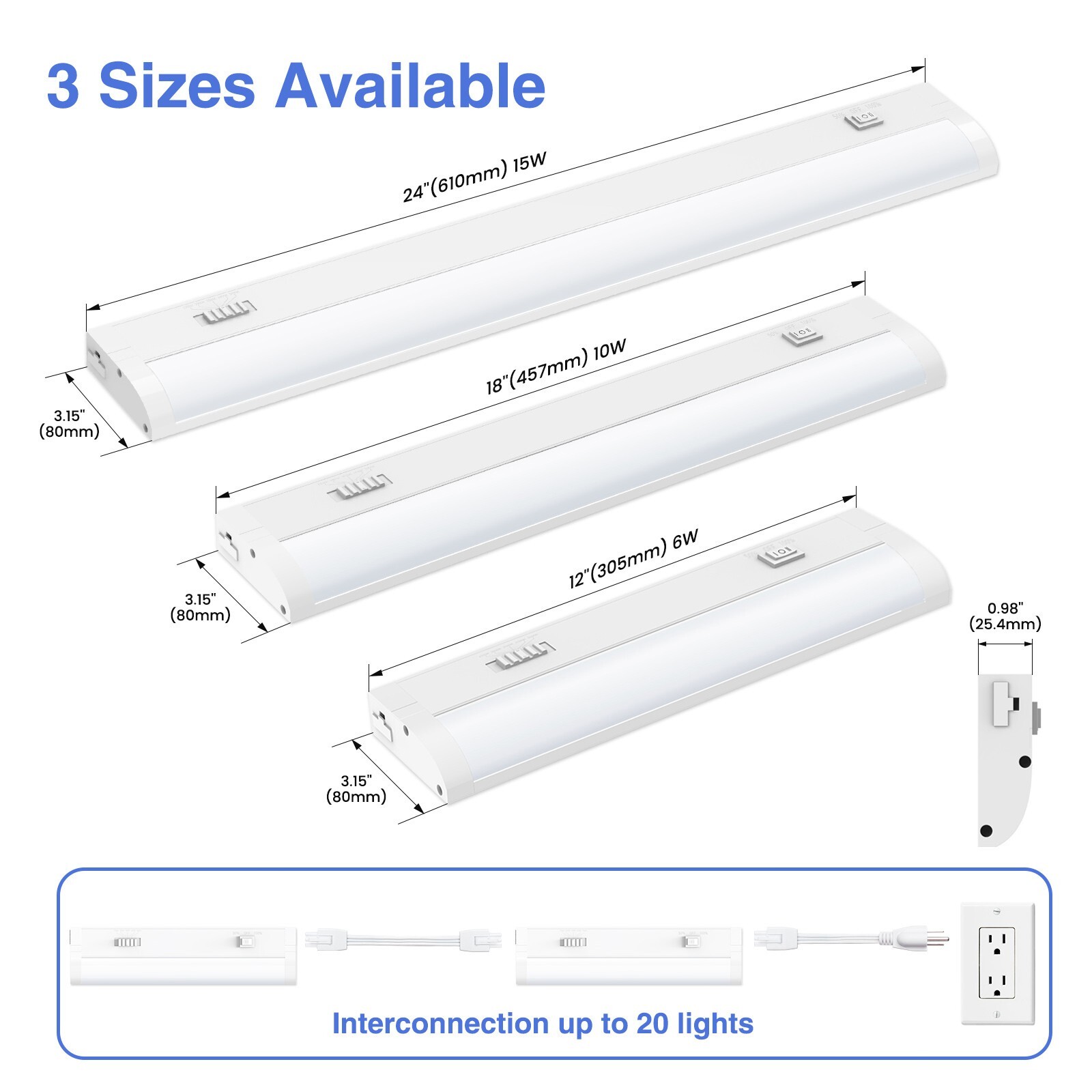 1 -4x LED Under Cabinet Light 12-24 Inch 5CCT Dimmable Plug in Closet Linkable
