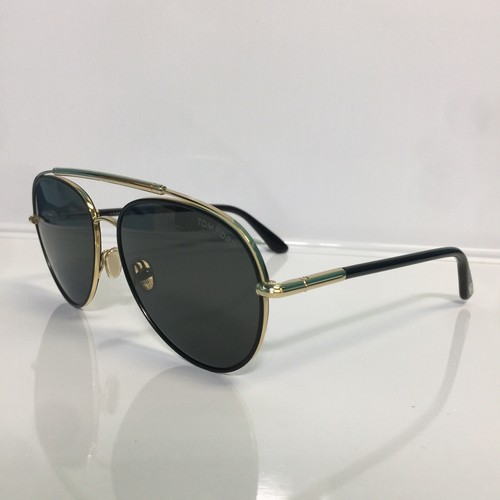 Pre-owned Tom Ford Curtis Tf748 01d Shiny Black Gold Aviator Polarized Sunglasses 59mm In Green