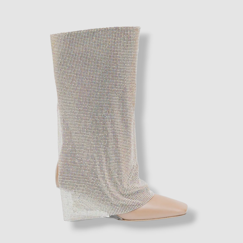 Pre-owned Benedetta Bruzziches $1635  Women Beige Virginia Crystal Drape Boot Sz Us 7/eu 37