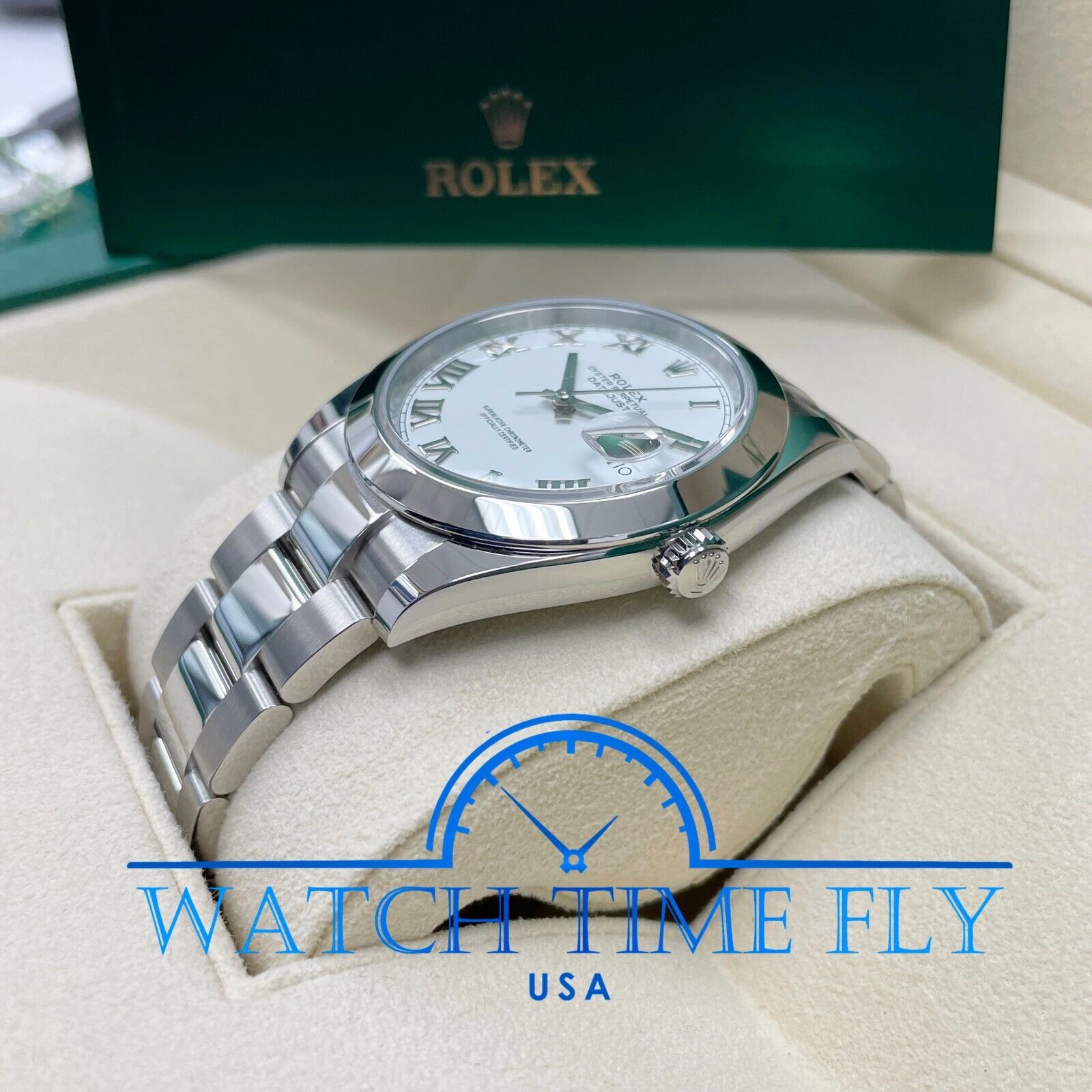 Pre-owned Rolex Datejust 41mm 126300 White Roman Oyster Bracelet Stainless Smooth Bezel