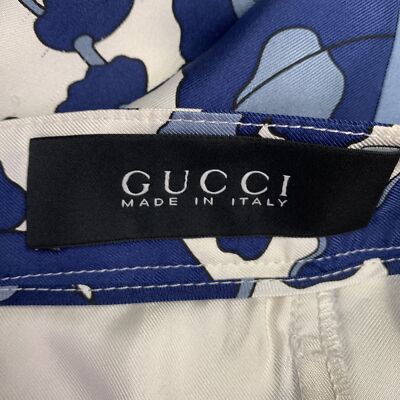 GUCCI Size 32 Blue White Floral Silk Elastic Waistband