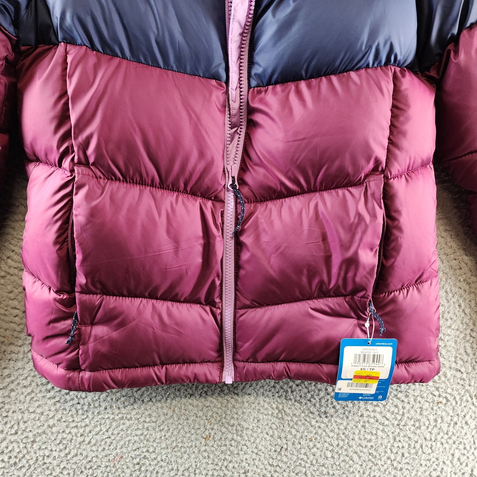 Columbia Puffer Colorblocked Full Zip Jacket Women's XS Marionberry Long Sleeve - Picture 3 of 15