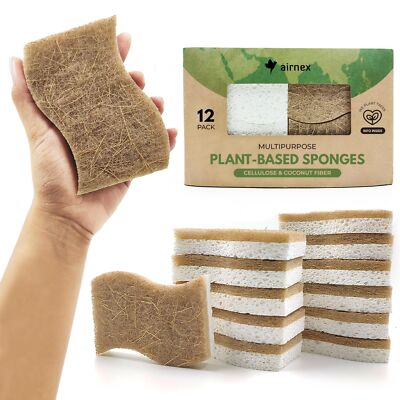 Natural Kitchen Sponge Biodegradable Compostable Cellulose And Coconut Scrubber 
