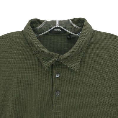 THEORY Polo Shirt Bron C O Micro Cube Green Black Cotton Poly Blend Men's XL