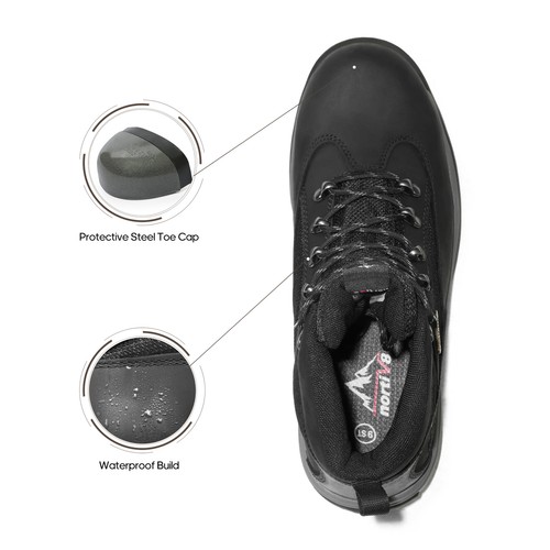 NORTIV 8 Men's Safety Steel Toe Work Boots Indestructible Waterproof Work Shoes
