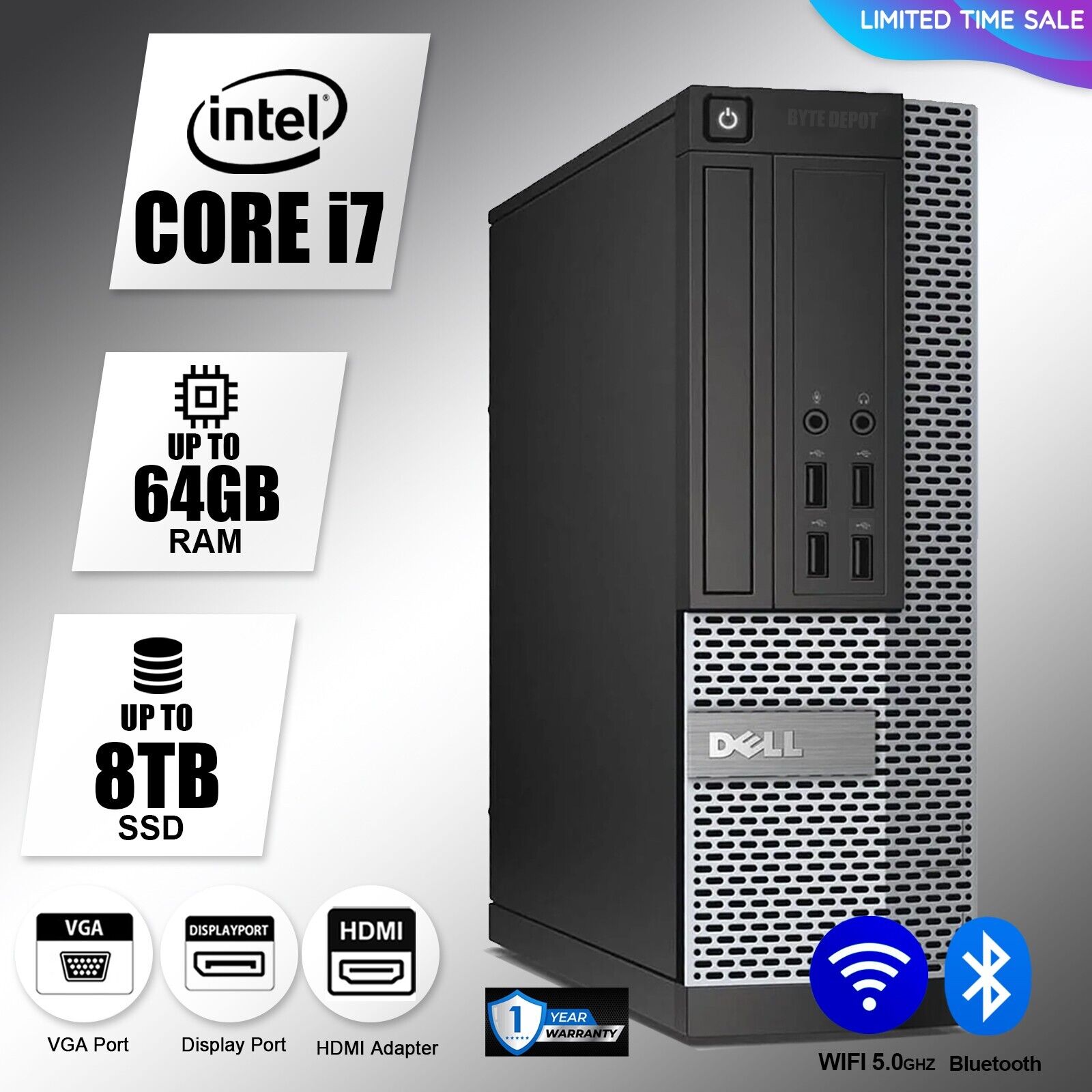 DELL Desktop Computer PC i7, up to 64GB RAM, 8TB SSD, Windows 10/11 Pro, WiFi BT DELL Desktop Computer PC i7, up to 64GB RAM, 8TB SSD, Windows 10/11 Pro, WiFi BT