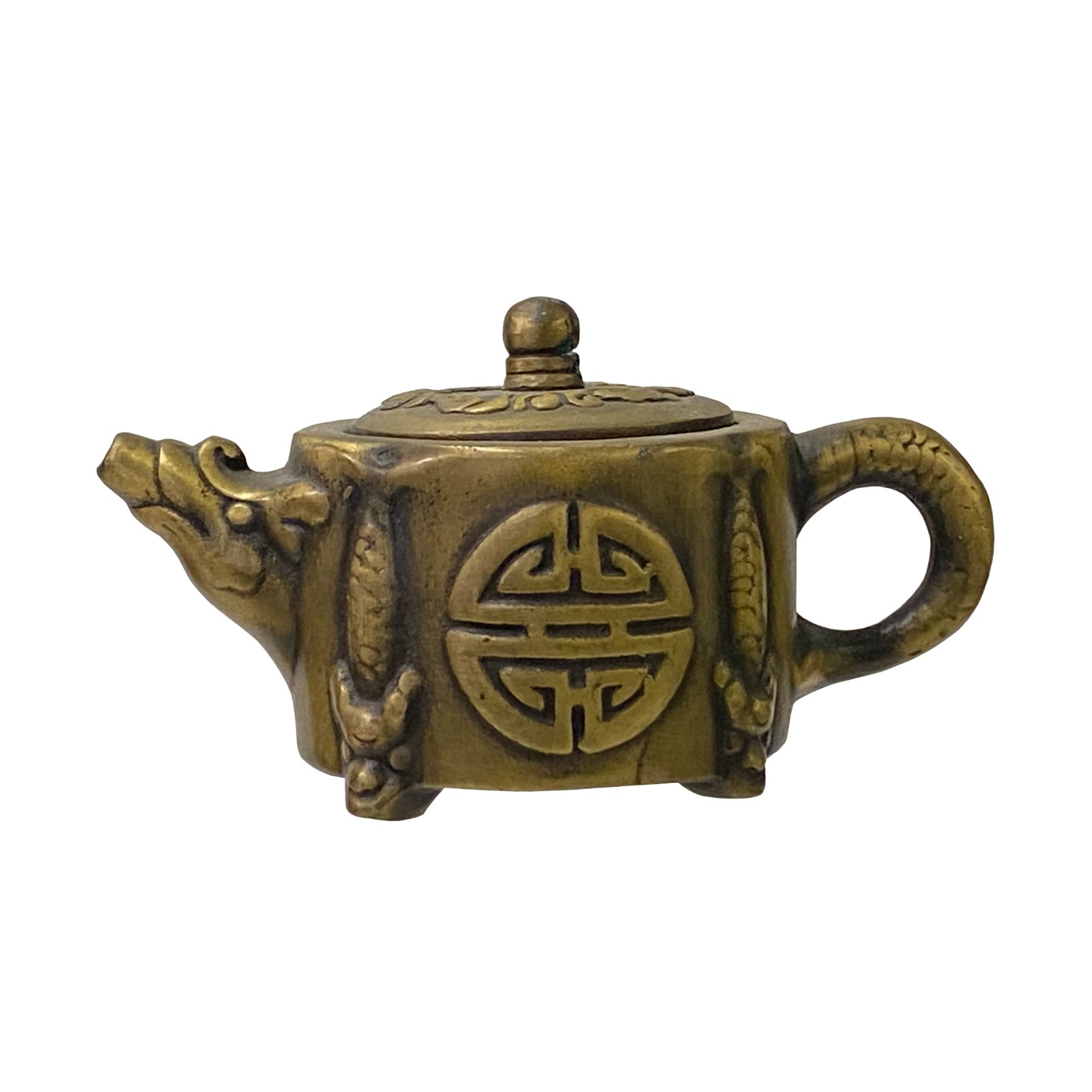 Asian Cast Metal Bronze Color Dragon Accent Teapot Shape Figure Art ws3318S Asian Cast Metal Bronze Color Dragon Accent Teapot Shape Figure Art ws3318S