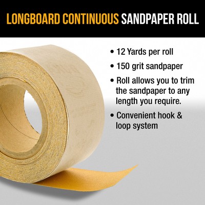 Dura-Gold 150 Grit Gold Longboard Sandpaper Roll 2-3/4" Wide, 12yds, Hook & Loop