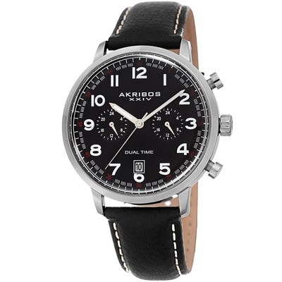 Мужские часы Akribos XXIV с черным циферблатом и двойным временем AK1023BK