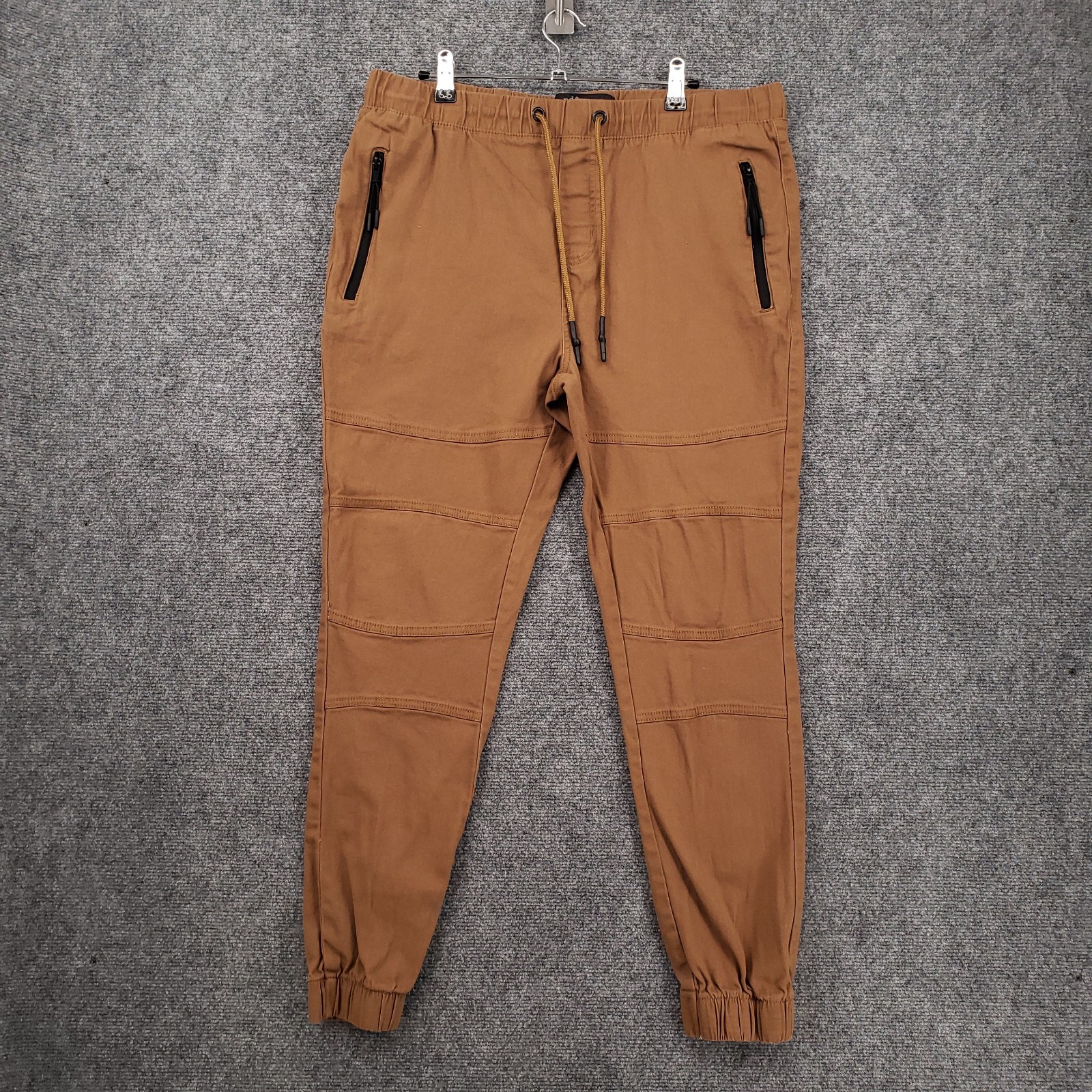 PD&C Jogger Pants Mens M Medium Brown Reinforced Knee Tapered Stretch Drawstring
