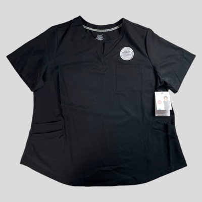 New Cuddl Duds Climate Right 6 Pocket Scrub Top Black Size 3X Ion Antibacterial 