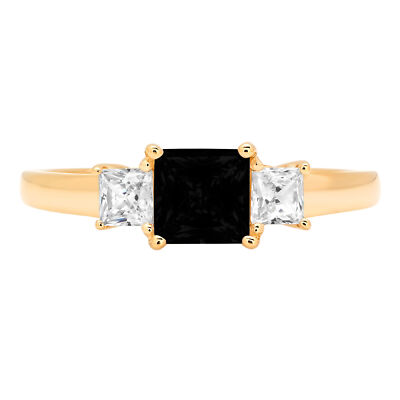Pre-owned Pucci 0.9 Princess 3 Stone Natural Onyx Modern Statement Ring Solid 14k Yellow Gold