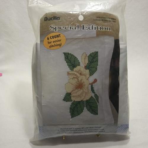 Kit Open Package Bucilla Magnolia Stamped 2 Pillowcases Cross Stitch