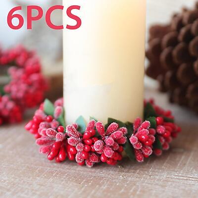 6x Red Berries Candle Ring Wreath Small Candle Wreath Greenery Farmhouse Wreath