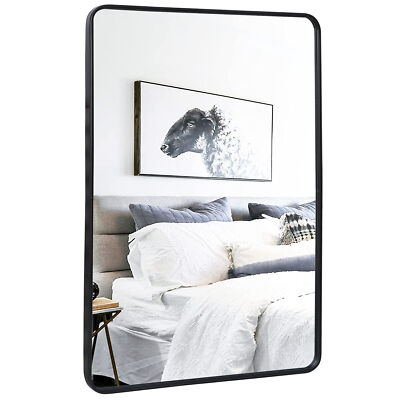 24'' x 36'' Black Metal Framed Bathroom Mirror Rectangular Wall Mount Mirror