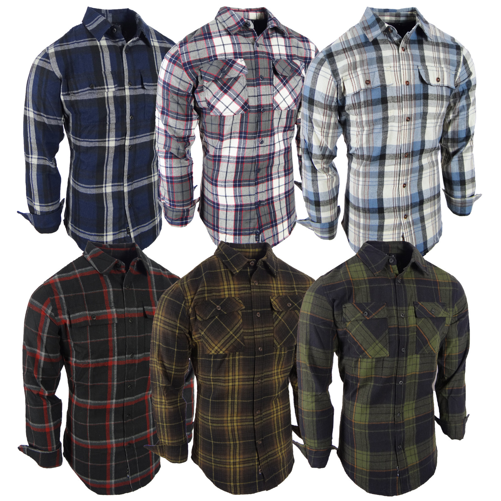 Plaid Flannel Men Shirt Very Soft Burnside Two Button Up Flap Pockets Slim Fit