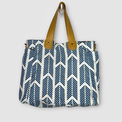 White Elm Vegan Weekender Tote Bag Blue Geometric Canvas Pockets Bohemian Market