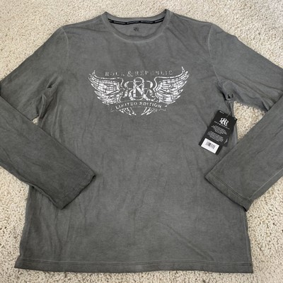 Rock & Republic T-Shirt Mens Size Large Gray Graphic Long Sleeve Tee NEW