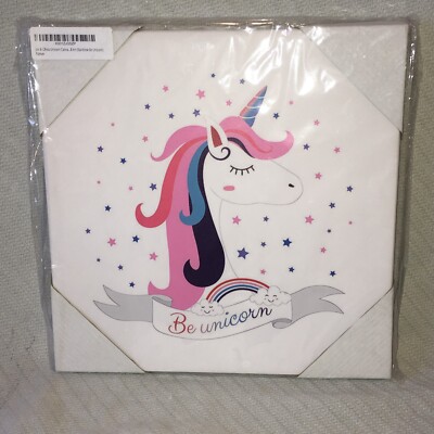 Jax & Olivia Unicorn Head Canvas Art Be Unicorn Rainbow 12'' x 12'' Square New