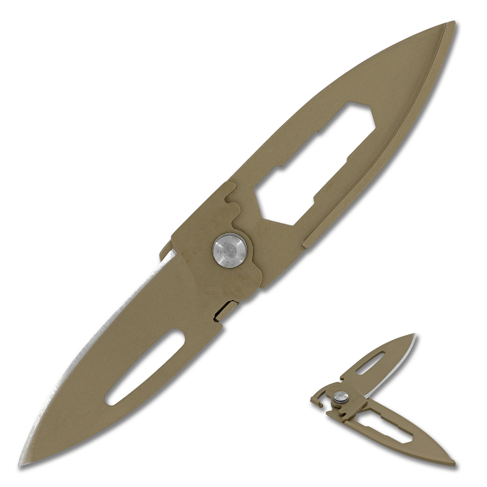 Field Cricket Utility Knife Free Lock Emergency Folding Slim Gold Finish 4.5