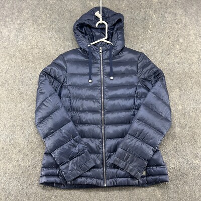 Andrew Marc Jacket Womens M Blue Navy Down Puffer Hooded Packable Nylon Premium
