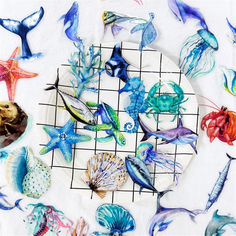 50PCS Marine Animal Stickers PET Transparent Ocean