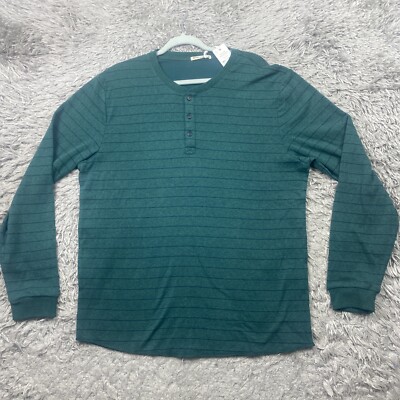 NEW Marine Layer Mens Easy Stripe Henley Shirt Ponderosa Pine / Navy Size L/XL