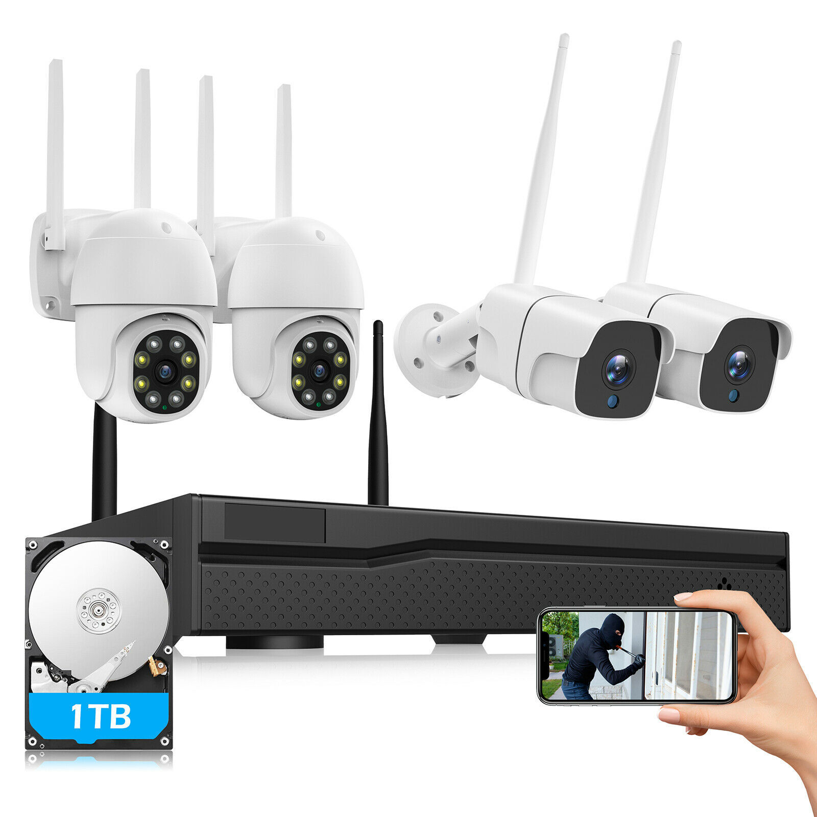 Outdoor Home 8ch Wifi Nvr Ptz With 1tb Hdd