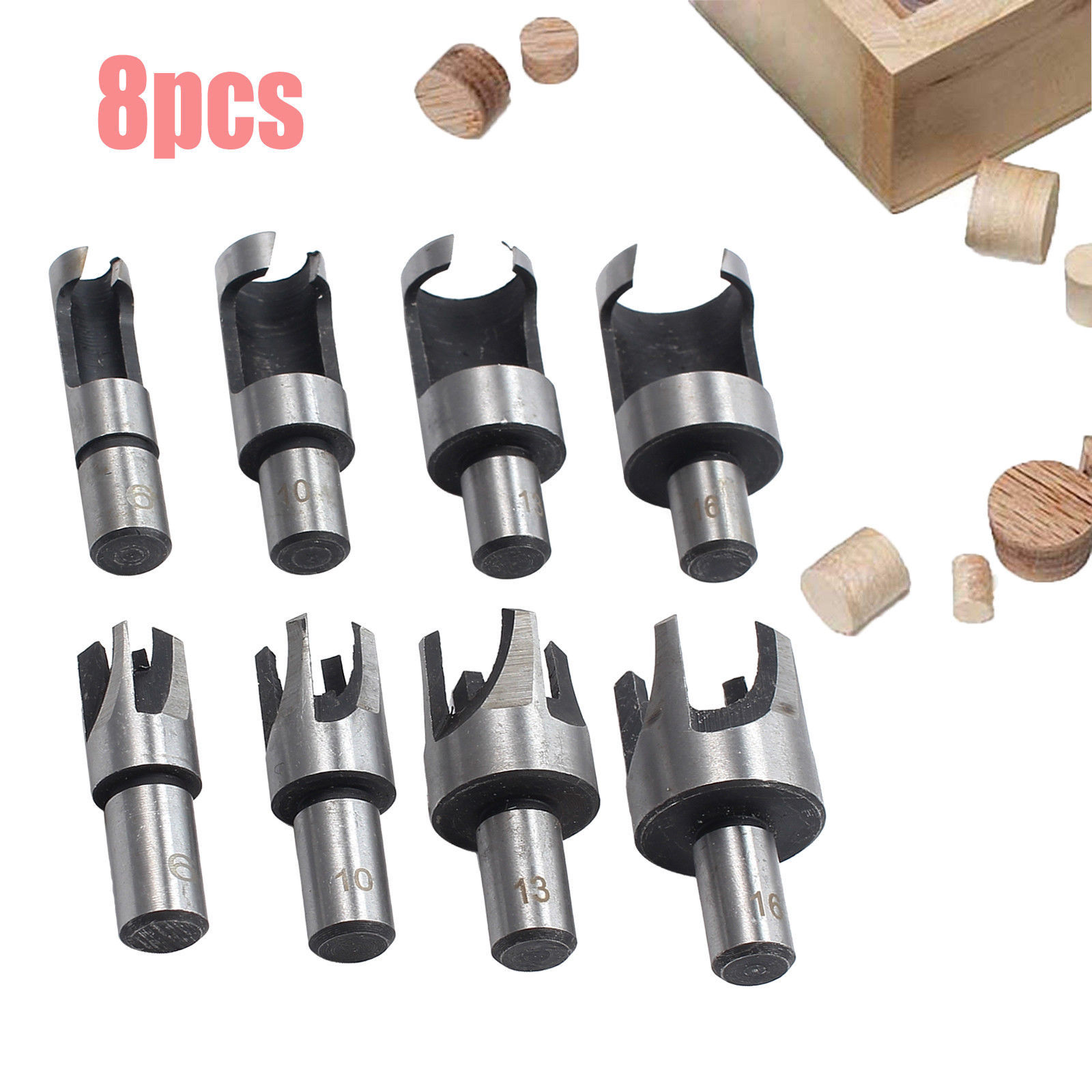 8X Carbon Steel Wood Plug Hole Cutter Dowel Maker Cutting Shank Drill