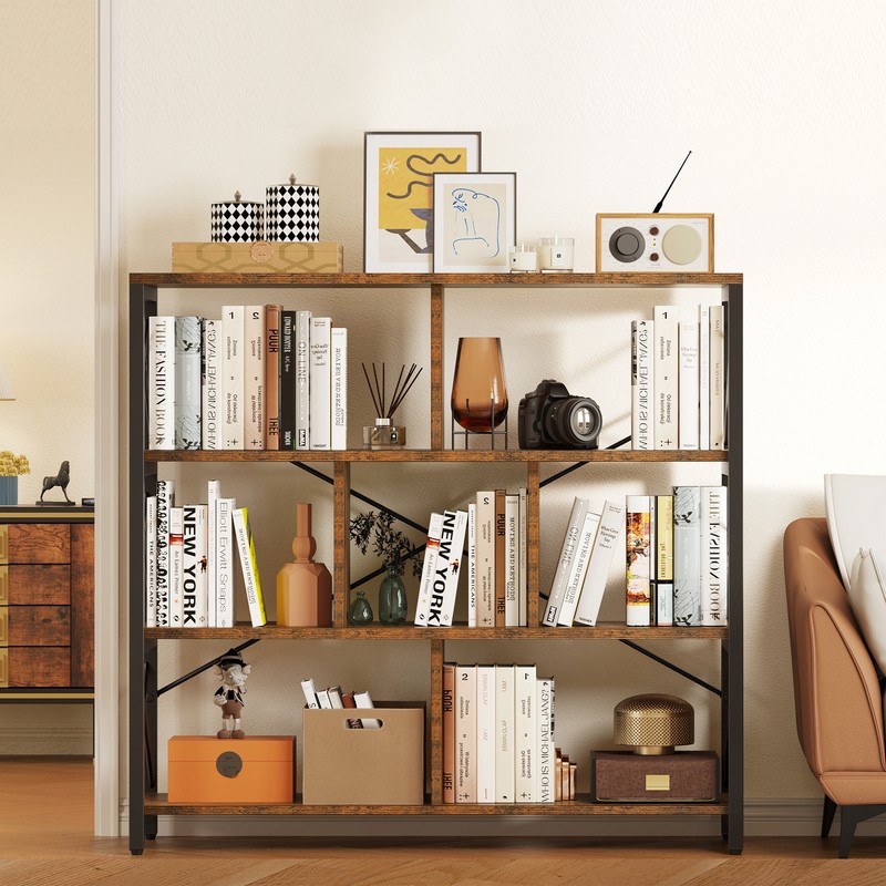 Industrial Bookshelf Bookcase Console Table with 7 Cube Stor
