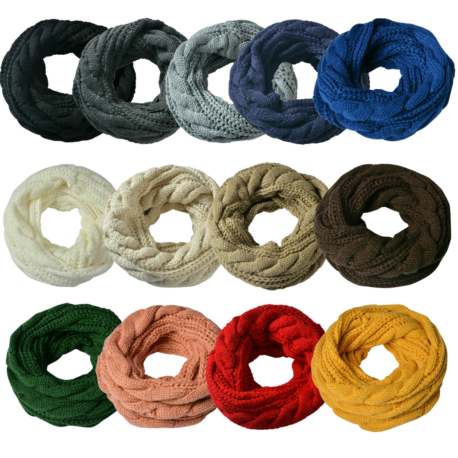 Warm Zopfmuster Stricken Loopschal Wolle Winter Schal Gestrickte Rundschal