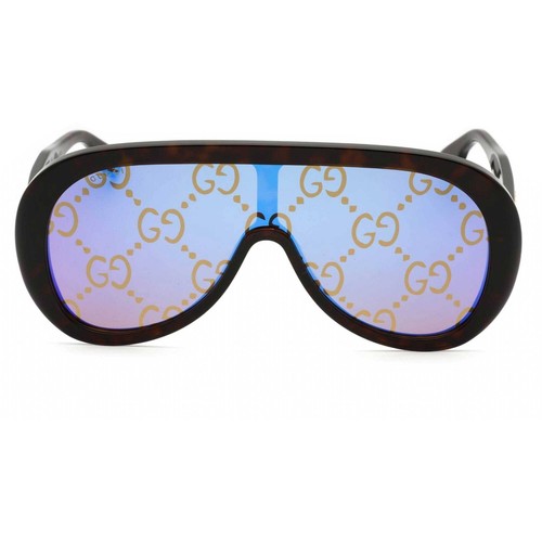 Pre-owned Gucci Men's Sunglasses Havana Shield Full Rim Frame Blue Lens Gg1370s 002