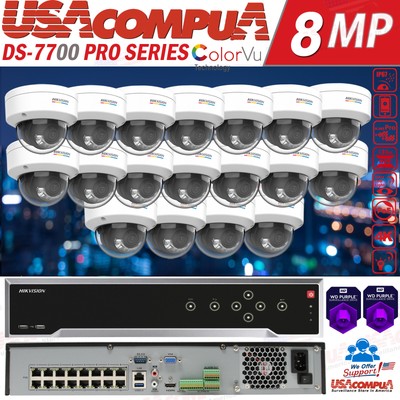 HIKVISION 4K 32CH CCTV SECURITY IP CAMERA SYSTEM 16 POE DOME COLORVU 2MP W/HDD