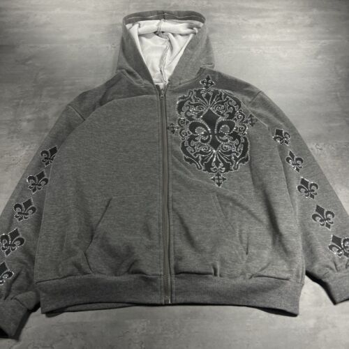 Y2K Grunge Hoodie Women S M Gray Black Full Zip Opium Skate Y2K Grunge Hoodie Women S M Gray Black Full Zip Opium Skate