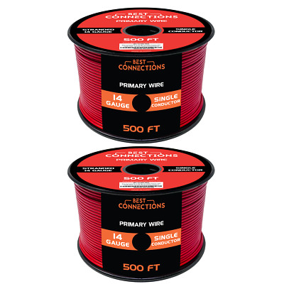 14 Gauge Car Audio Primary Wire 500ft 2 Rolls Red, Power/Ground Electrical