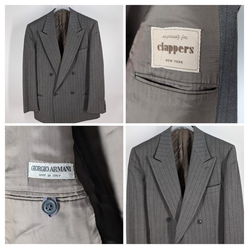 Giorgio Armani Vintage 80s Gray Black Stripe Tweed Double