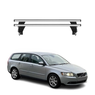 Top Roof Racks Cross Bars fits Volvo V50 2008-2012 2Pcs Gray Aluminium