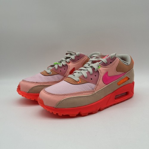 Pre-owned Nike Air Max 90 Bright Crimson Platinum Ct3449-600 Women's Size 8 No Lid In Silver