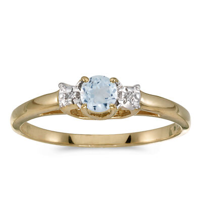 10k Yellow Gold Round Aquamarine And Diamond Ring (CM-RM1575